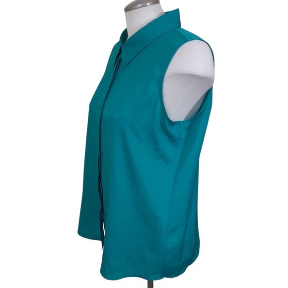 Calvin Klein Womans Button Up Top Teal Small Solid Sleeveless Collared Office - Picture 3 of 6